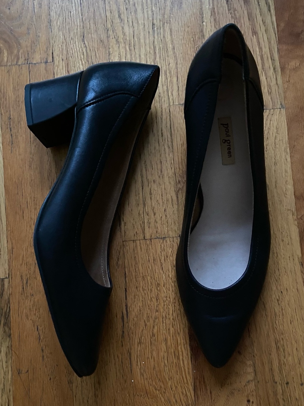 Paul Green Kami Black Supple Leather Block Mid Heel Pointed Toe UK 7 US 9.5.
